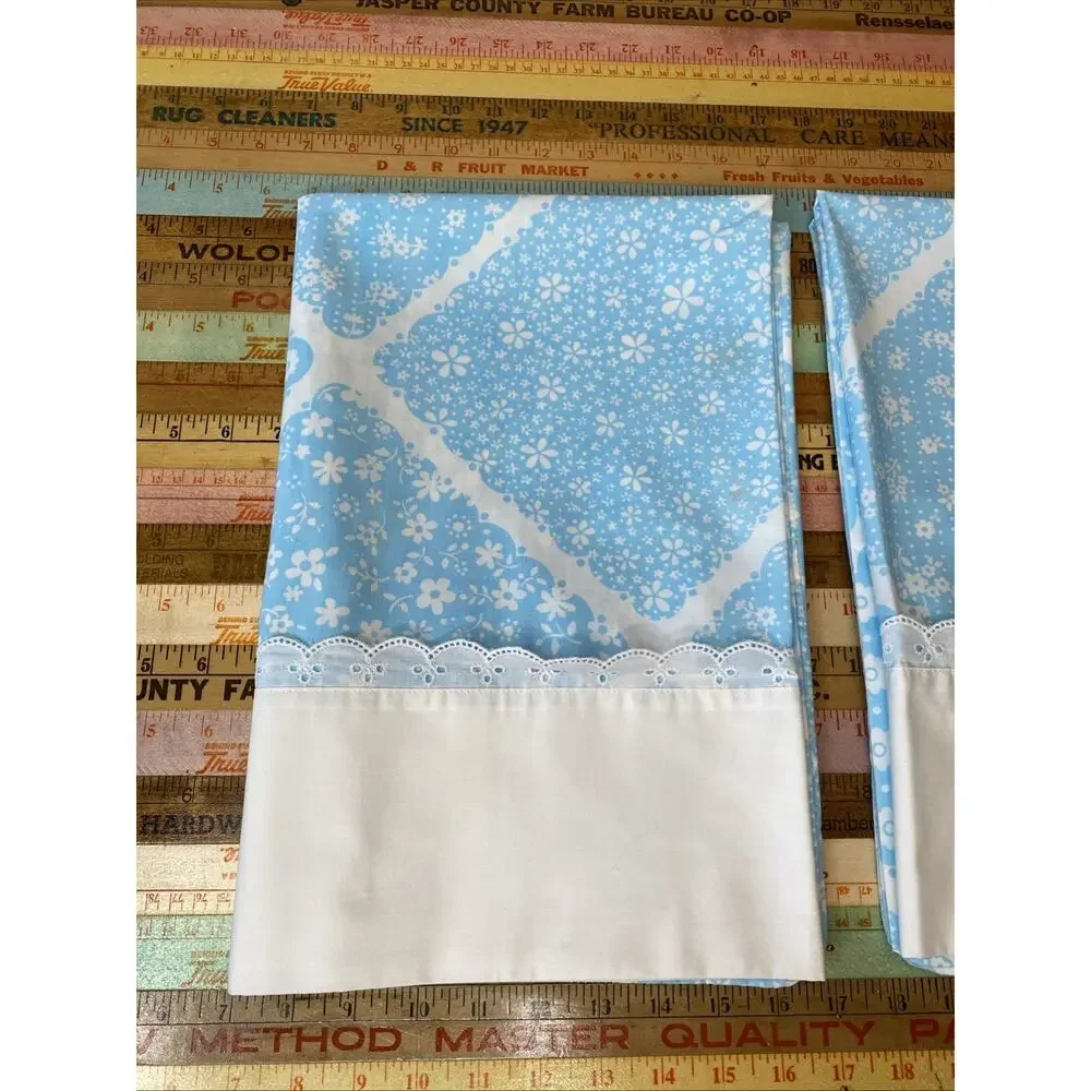 Vintage Wamsutta ultracale standard Pillowcase blue floral eyelet trim Retro
